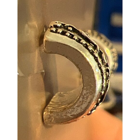 Silver Tone Etched Half Hoop Earrings Sensitive Ears Hypoallergenic .5" New Card - Picture 3 of 5